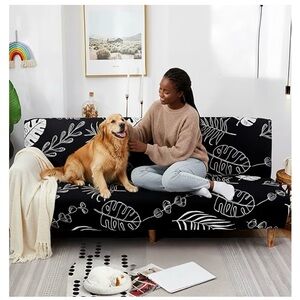Black Sofa Cover with White Leaf Design